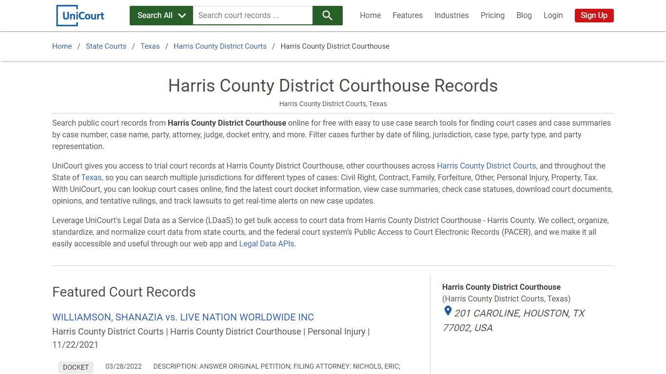 Harris County District Courthouse Records | Harris | UniCourt